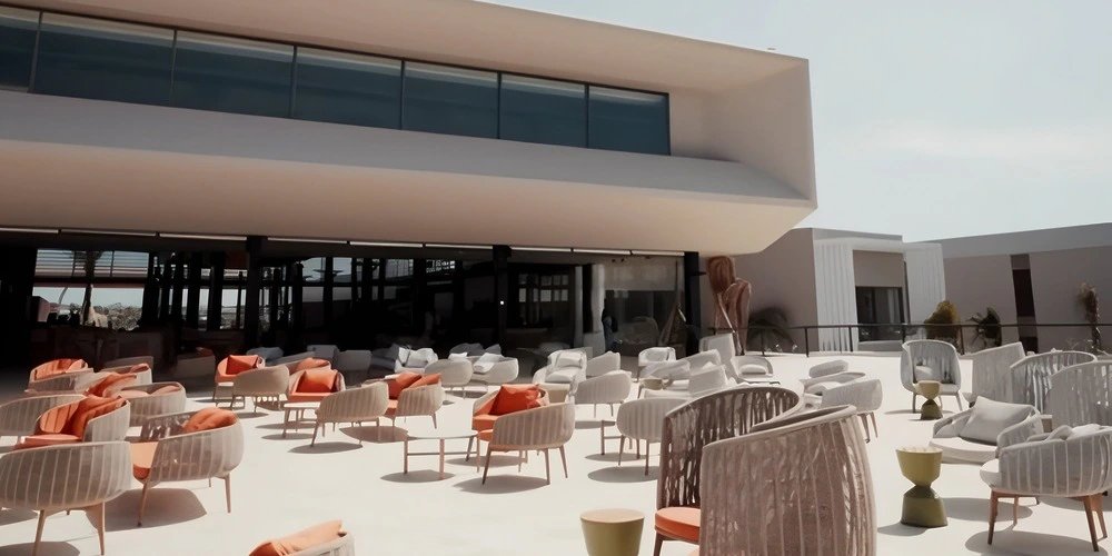 Lobby Plaza outdoor lounge setup for weddings and events at Secrets Baby Beach Aruba